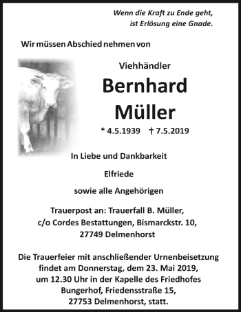 Traueranzeige von Bernhard Müller von Nordwest-Zeitung